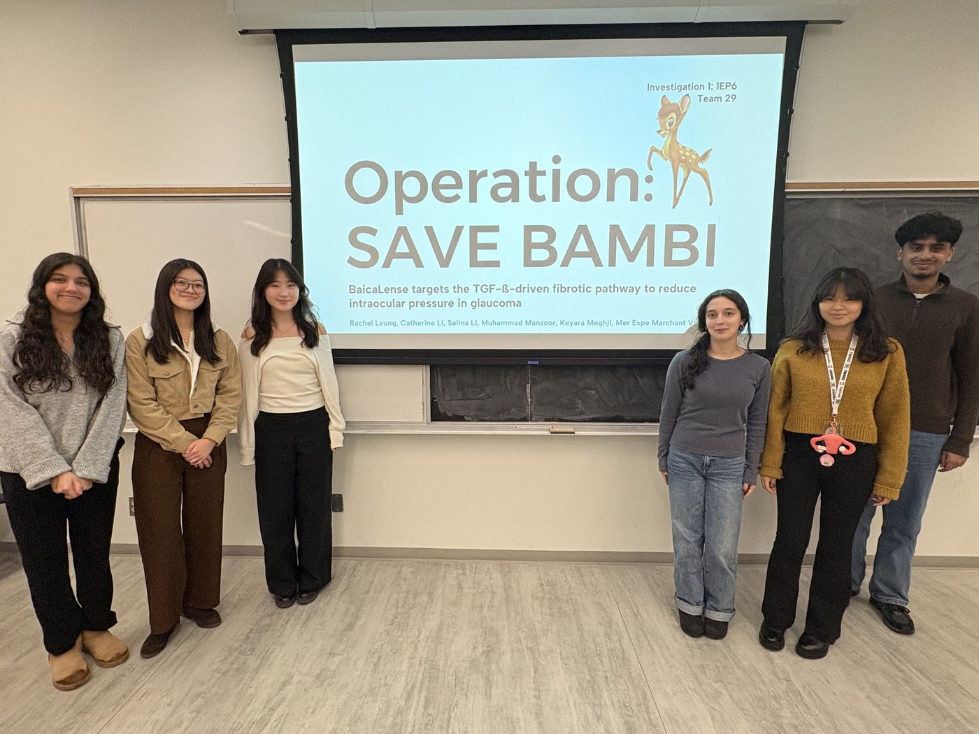 Team photo of the BaicaLense group presenting Operation: Save Bambi in class
